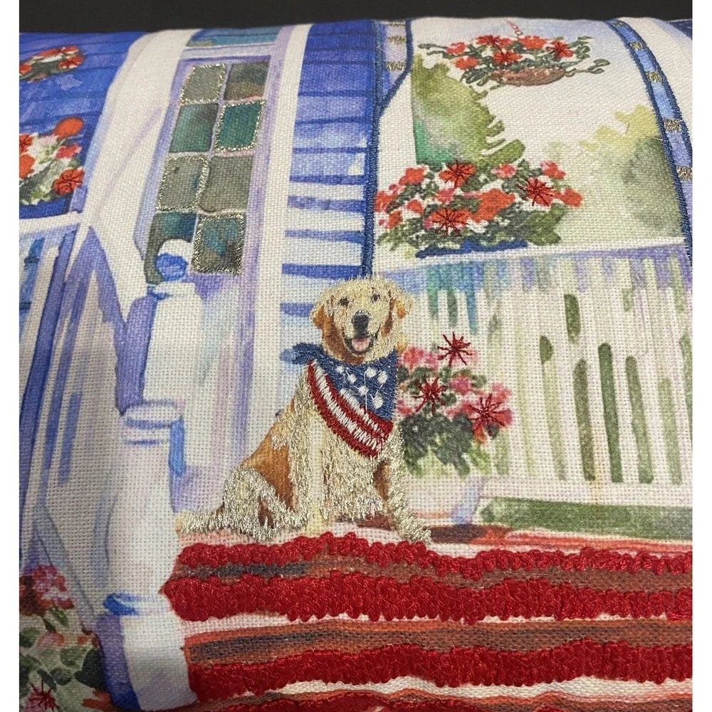 Brooks Brothers Painted Porch Dogs Americana Lumbar Pillow Flag 14x20 NWT Luxury